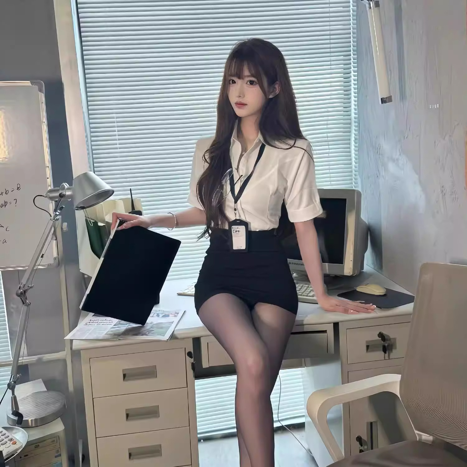纯欲收腰白衬衫女薄款气质通勤职业秘书穿搭前台工作服OL制服套装