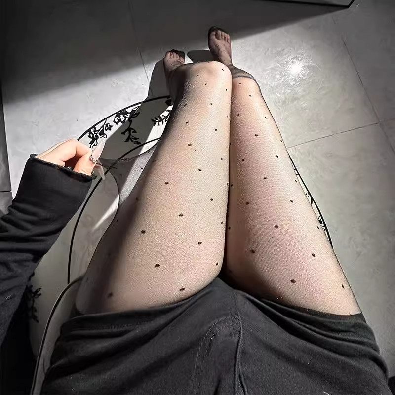 开档波点丝袜性感圆点爱心连裤袜超薄打底袜情调不掉裆黑丝打底袜