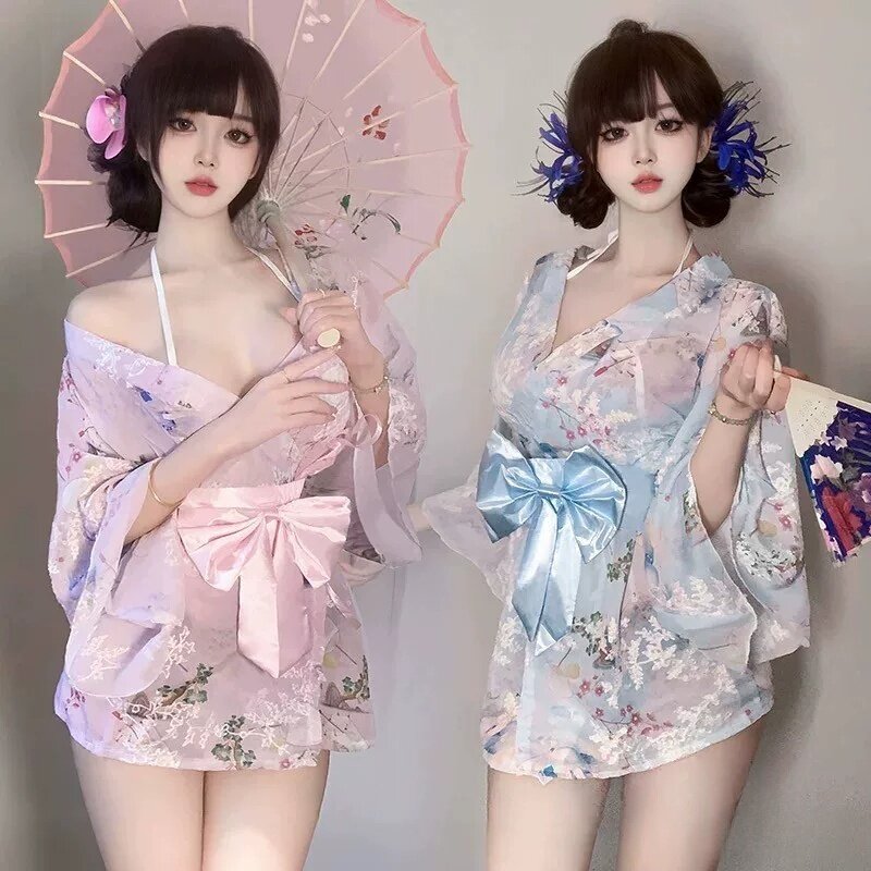 约会制服免脱甜美樱花和服纯欲睡裙日式雪纺浴袍薄款私房睡衣襟女