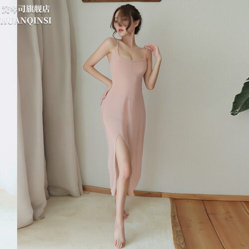 纯欲风睡衣女夏超火辣黑丝性感吊带睡裙冰丝蕾丝带胸垫家居服套装