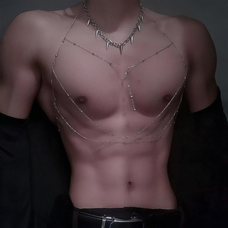 男士情感趣味套装衣服清趣内衣性感镂空项链条装饰链子禁欲系肚兜