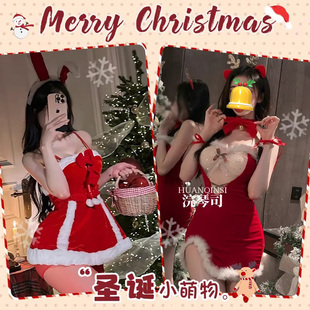 网红圣诞战袍派对服新年红色制服性感圣诞装cos兔女郎连衣裙套装