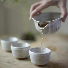 日式粗陶鹰嘴公道杯创意海棠型绿茶杯陶瓷功夫茶具分茶器滤杯匀杯