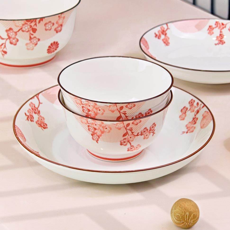 Arst雅诚德五福梅满家用釉下彩陶瓷新中式碗盘碟餐具套组可微波炉