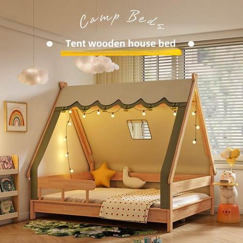 全实木儿童床男孩木屋单人床1.2米1.5儿童房女孩带护栏树屋帐篷床