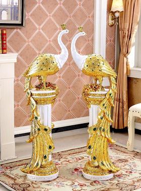 欧式客厅落地式装饰电视柜旁孔雀大型创意家居装饰乔迁礼物