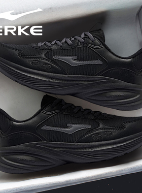 凌影鸿星尔克男鞋2026夏季新款黑色网面透气中老年运动休闲跑步鞋