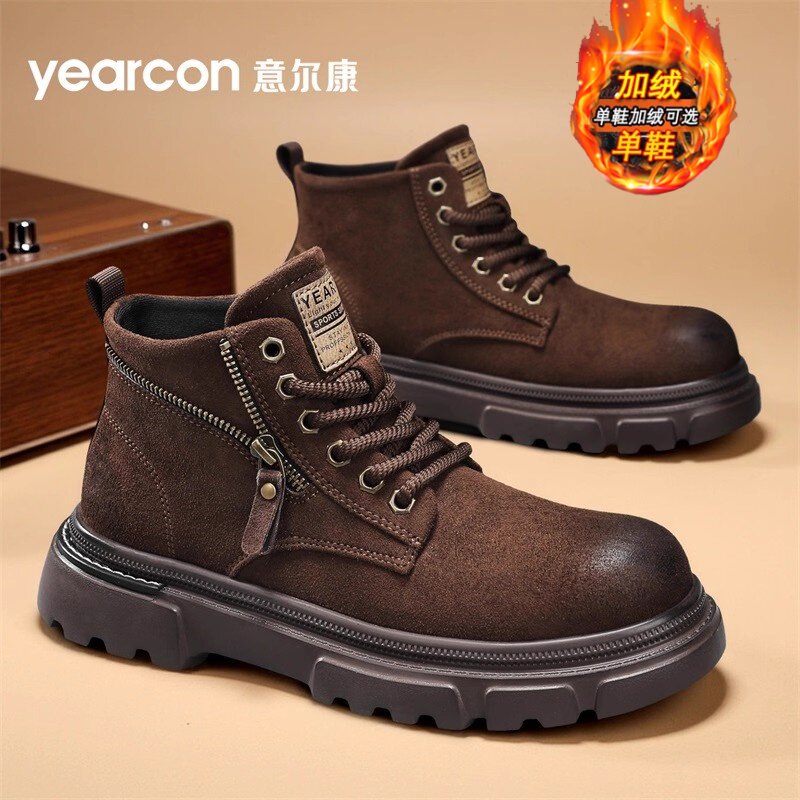 意尔康马丁靴男款2026新款夏季季加绒保暖棉鞋爆款英伦复古工装靴