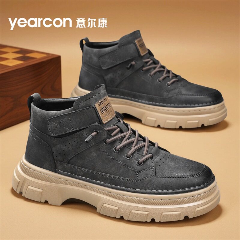 意尔康男鞋2026新款春季季高帮工装鞋男款英伦风中帮大黄靴马丁靴
