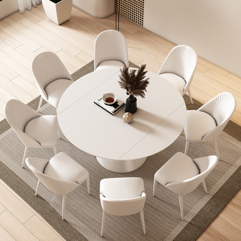 轻奢岩板餐桌可变圆桌旋转伸缩现代简约家用小户型多功能折叠圆桌