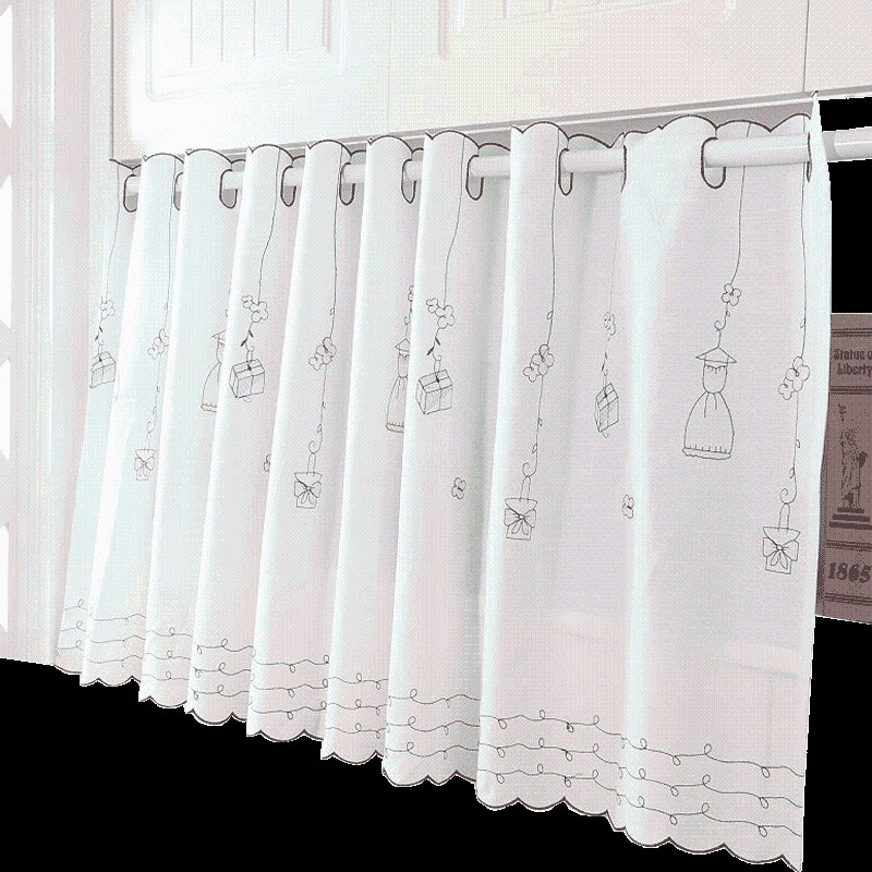 门半帘卧室绣花纱帘幔头客厅蕾丝防尘窗帘半帘镂空白色刺绣玫瑰