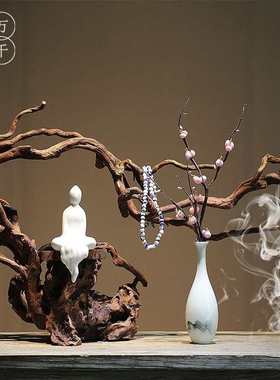 新中式杜娟根风化禅意摆件 实木家居客厅电视柜博古架玄关 装饰品