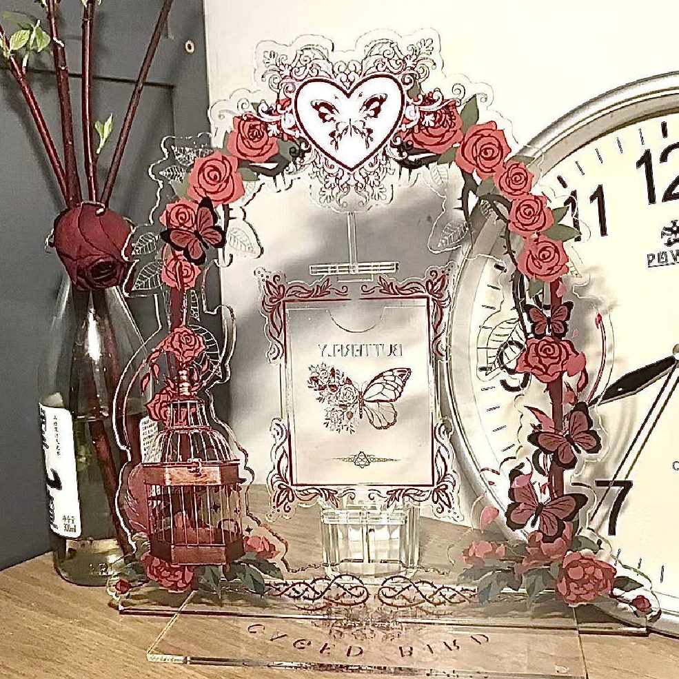 亚克力周边寸玫瑰小卡展示蓝色3可旋转蝴蝶立牌插卡照片立牌摆件