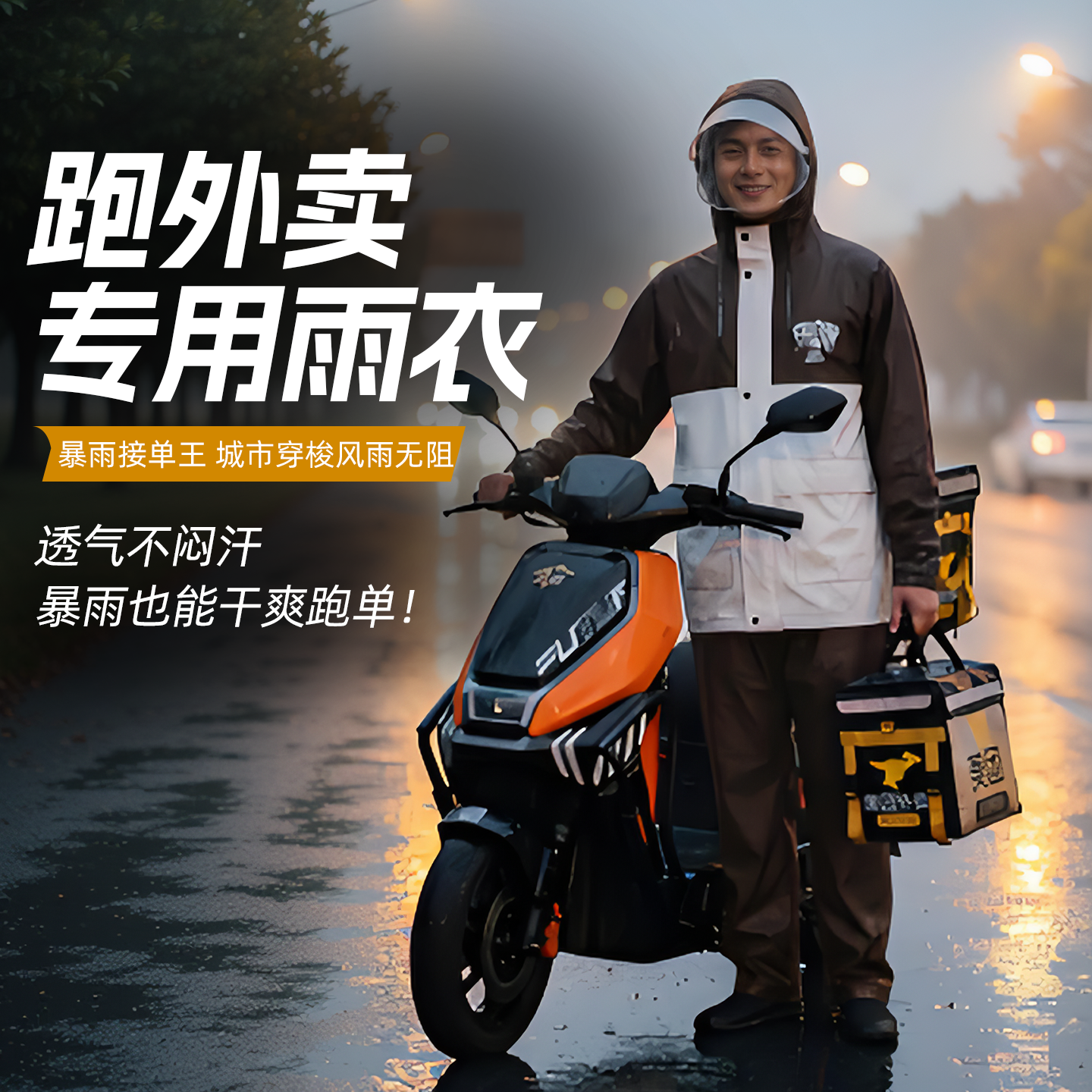 跑外卖专用雨衣分体式防暴雨防水耐磨透气长款雨披加厚反光防雨服