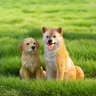 仿真宠物狗模型树脂雕塑柴犬落地摆设金毛家居装 饰露台庭院摆件