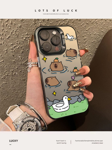 卡通水豚适用opporeno10pro手机壳新款re套reno8高级感findx6pro全包reno7彩银磨砂6潮牌findx5por男女＋