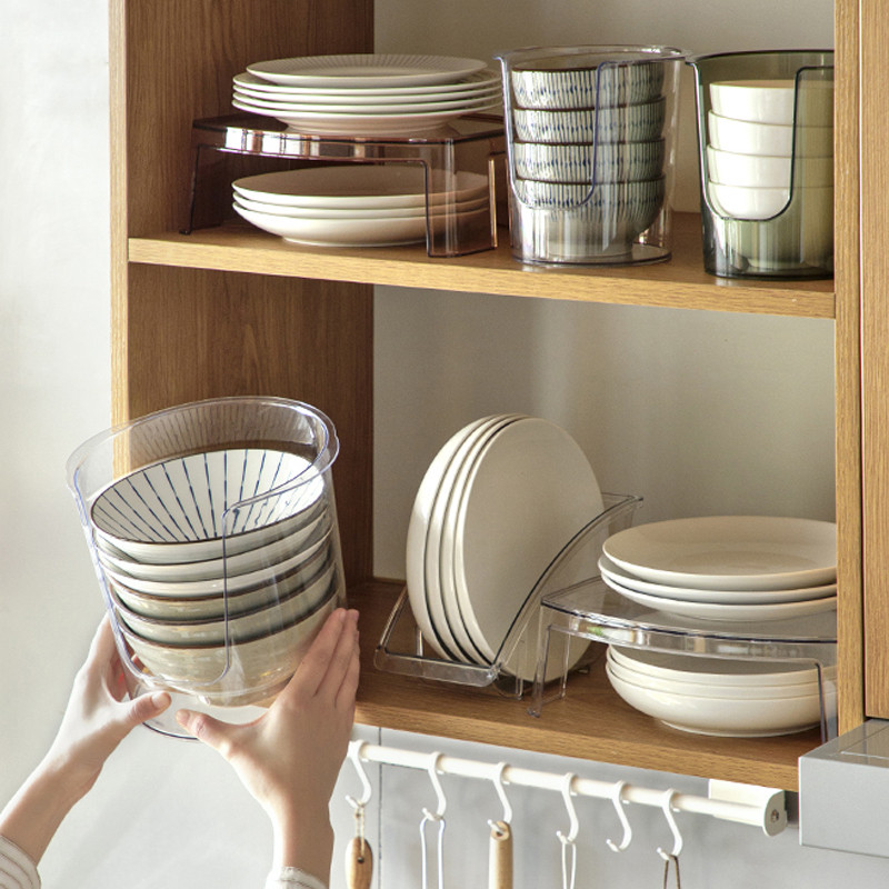 厨房碗碟收纳架橱柜盘子分层置物盒台面塑料立式锅盖架餐具沥碗架