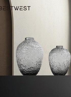 Best west 大肚落地马醉木灰色透明锤纹水培玻璃花瓶家居装饰花器