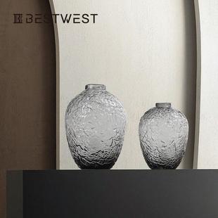 Best west 大肚落地马醉木灰色透明锤纹水培玻璃花瓶家居装饰花器