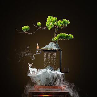 创意风水招财流水鹿摆件客厅玄关办公桌面喷泉加湿器乔迁开业礼品