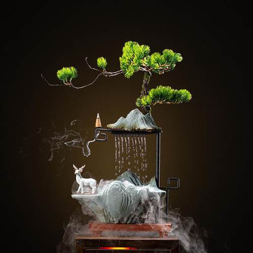 创意风水招财流水鹿摆件客厅玄关办公桌面喷泉加湿器乔迁开业礼品