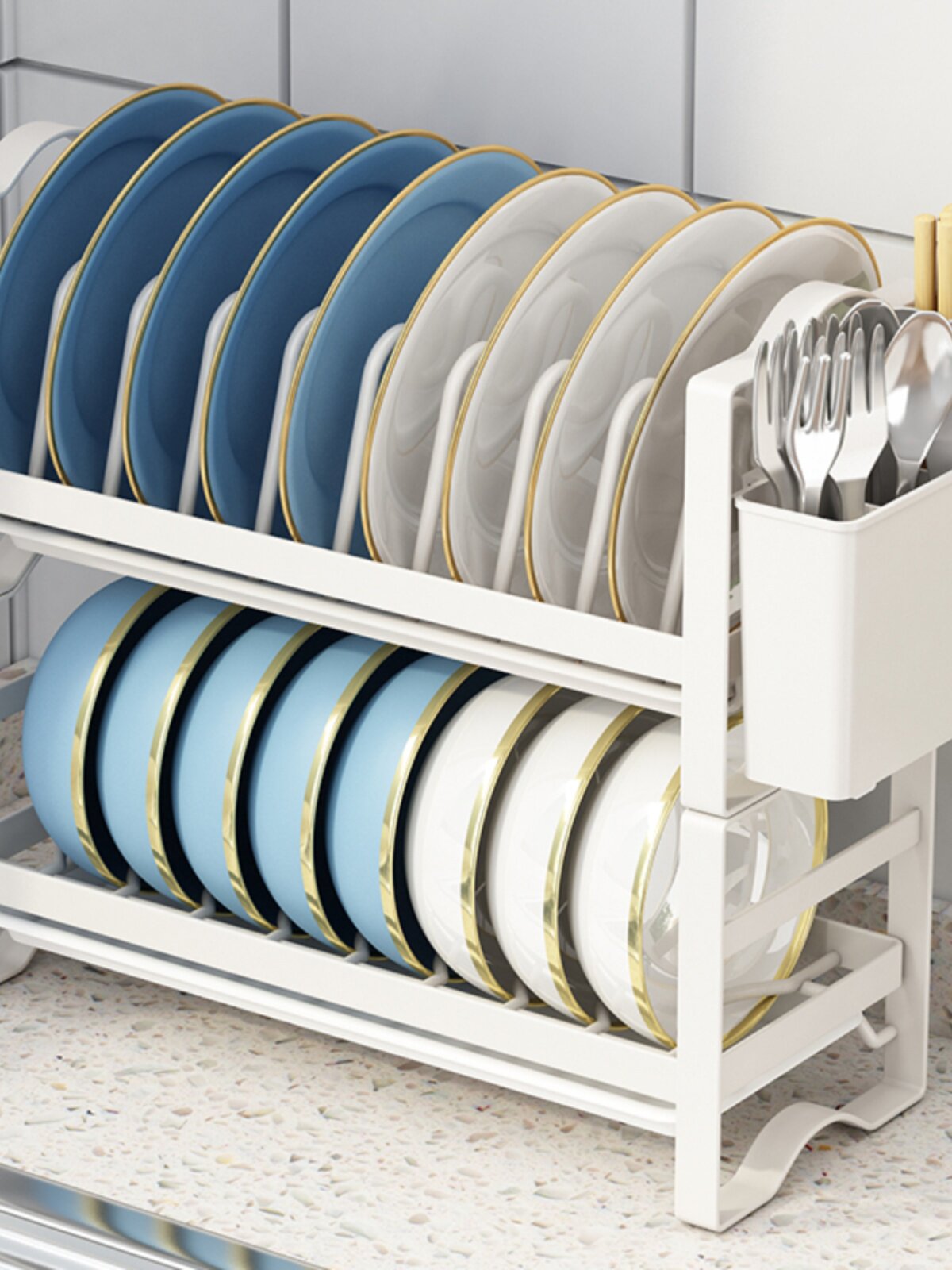 双层碗碟沥水架厨房置物架桌面窗台放碗盘收纳架子窄小型款筷笼盒