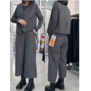 NZ-2853秋季新款时尚女套装休闲减龄无袖马甲背心高腰西裤两件套