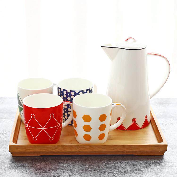 简约水具套装几何骨瓷杯具创意冷水壶水杯欧式家用客厅杯子配托