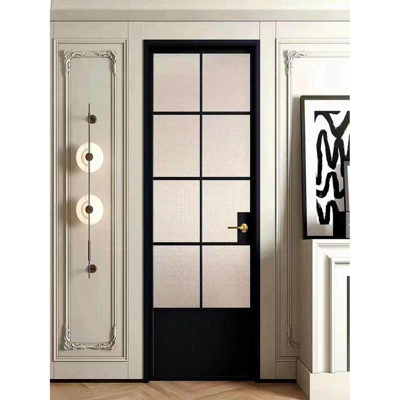 上海极窄卫生间平开门铝合金包门套厨房间中空双层钢化玻璃推拉门