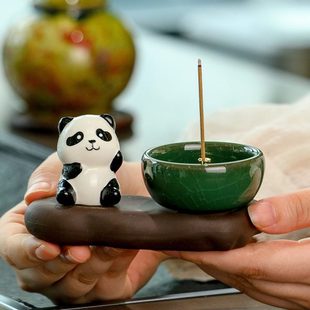 国宝可爱愈系猫室内座家用香薰炉 小熊炉托线香插线香治摆件香个性