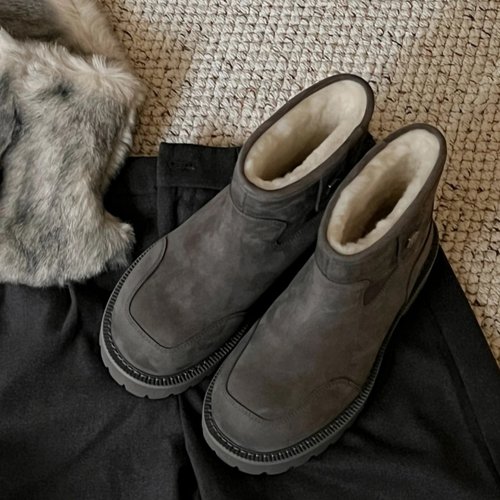 加绒中帮牛反绒真皮雪地靴男女