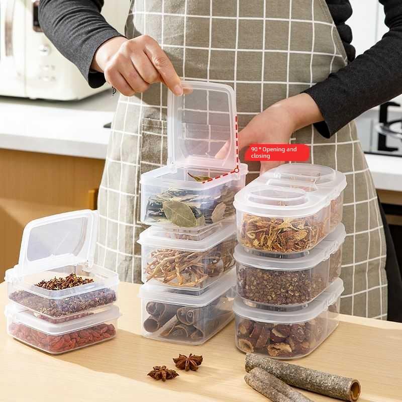 新款香料盒食品级厨房储物密封防潮防虫翻盖整理干料收纳保鲜盒子
