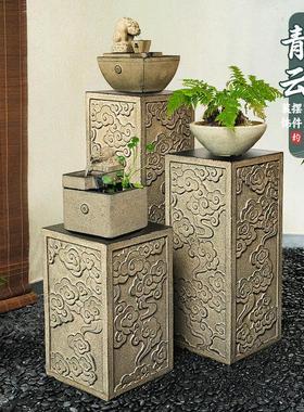 新中式祥云展示柱仿石柱墩子石墩室内客厅玄关办公室落地装饰摆件