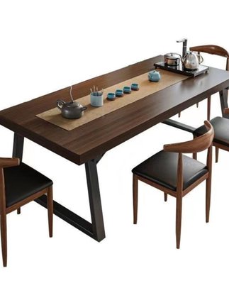 实木色大板茶桌茶台办公室带茶具一体喝茶桌新中式加厚台面泡茶桌