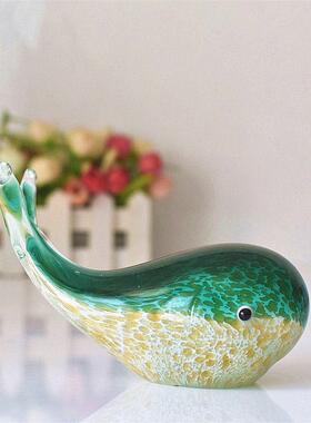 琉璃玻璃鲸鱼艺术品动物摆件北欧家居装饰电视柜创意生日情侣礼物