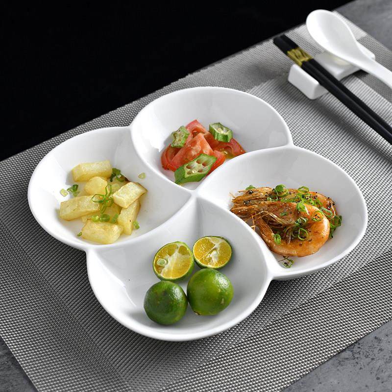 创意白色陶瓷盘子四格盘家用饭店酒店水果餐具一人份减肥分格餐盘