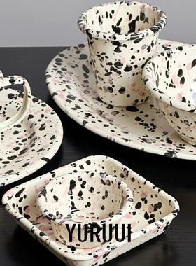 [YURUUI设计师]美国Crow Canyon黑粉泼墨搪瓷酸奶碗马克杯义大利