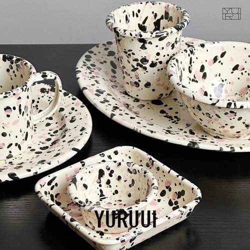 [YURUUI设计师]美国Crow Canyon黑粉泼墨搪瓷酸奶碗马克杯义大利