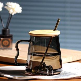 日式冰山玻璃杯家用带把手喝水杯耐高温杯子高档男女办公茶杯带盖