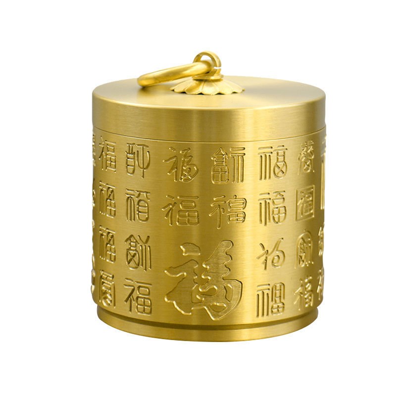 烟灰缸黄铜带f盖防飞灰全铜百福烟缸车载办公室家用客厅装烟灰铜