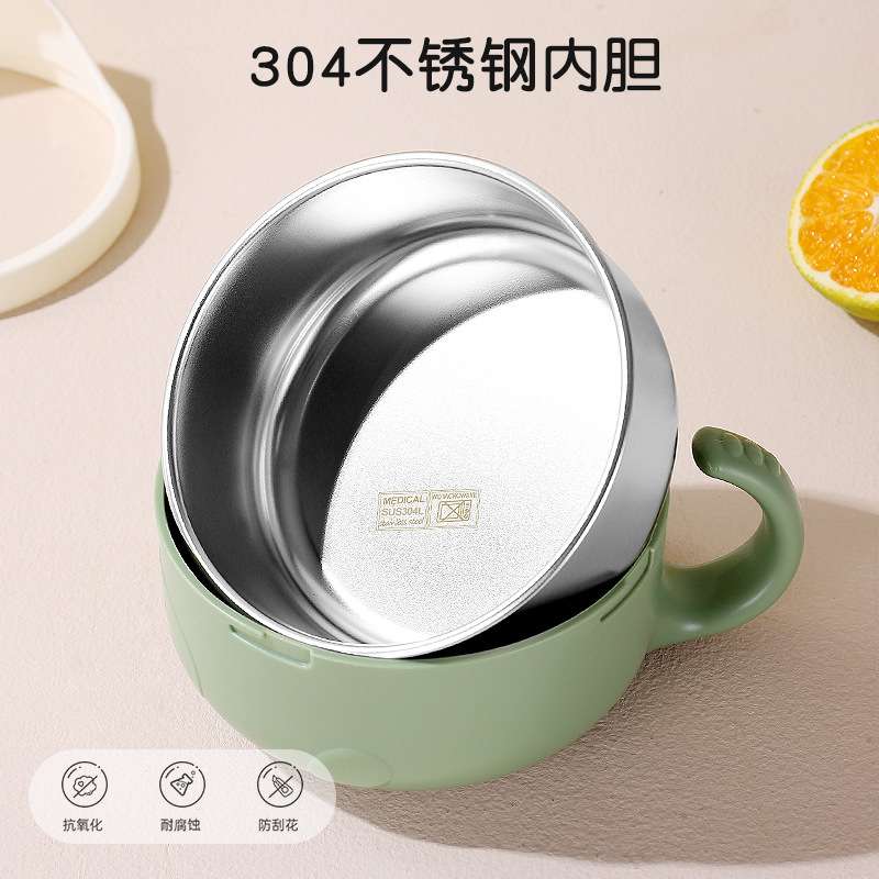 跨境儿童不锈钢拆洗碗防洒碗宝宝带挡片吸盘辅食碗饭碗婴童训练碗