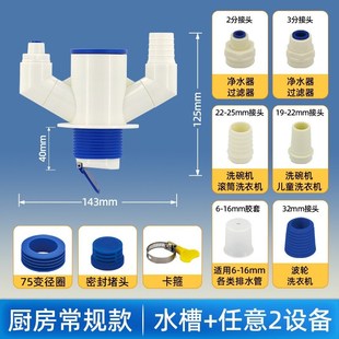厨房下水管三通洗菜盆洗碗池水槽五通净水器排水T管道防返臭分水