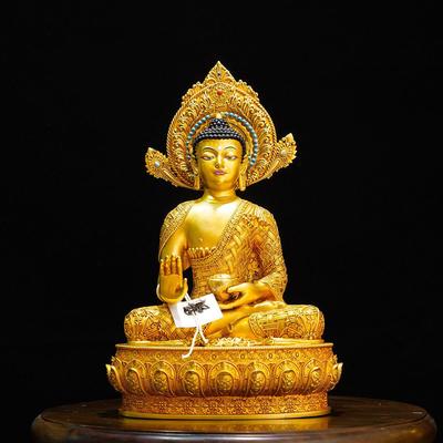 藏传药师八佛像十寸飘带佛光浮雕药师八尊精品仿古鎏金家居用摆件