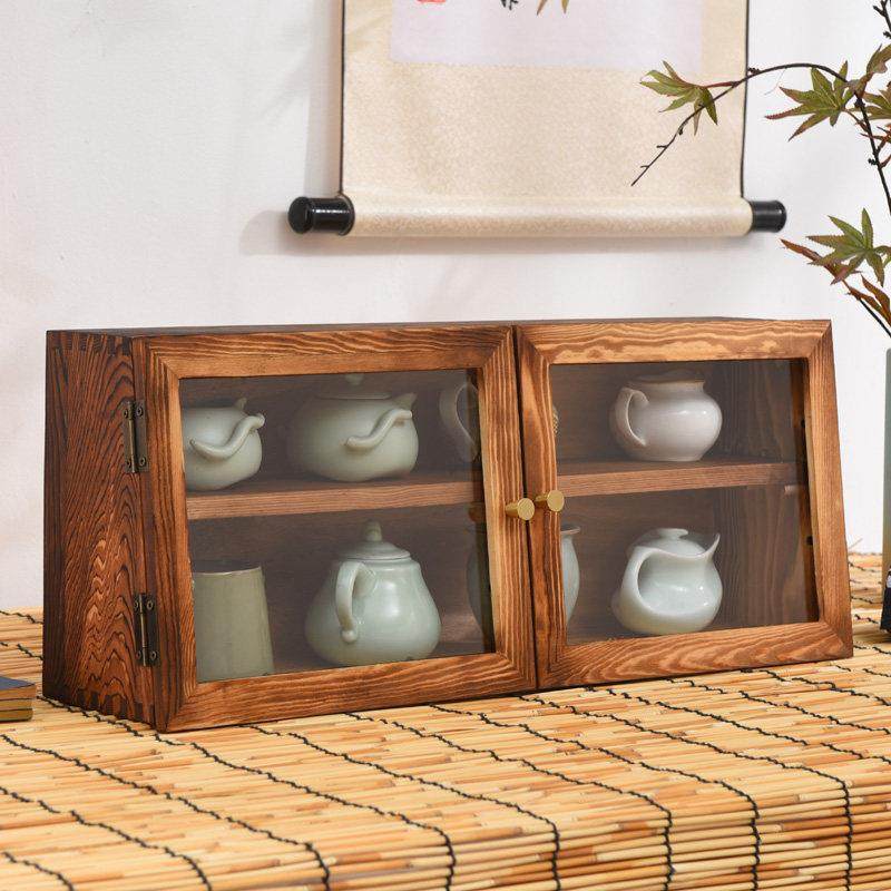 实木化妆品收纳盒梳妆台防尘玻璃柜桌面置物架储物盒子茶具收纳柜,收纳整理,桌面收纳盒,淘宝优惠券,粉丝福利购,淘宝优惠卷