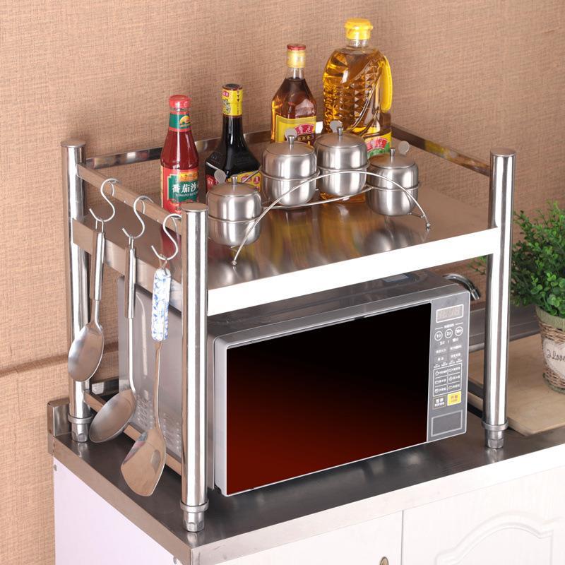 厨房台面微波炉烤箱置物架单层调料厨房用品收纳架一层不锈钢货架