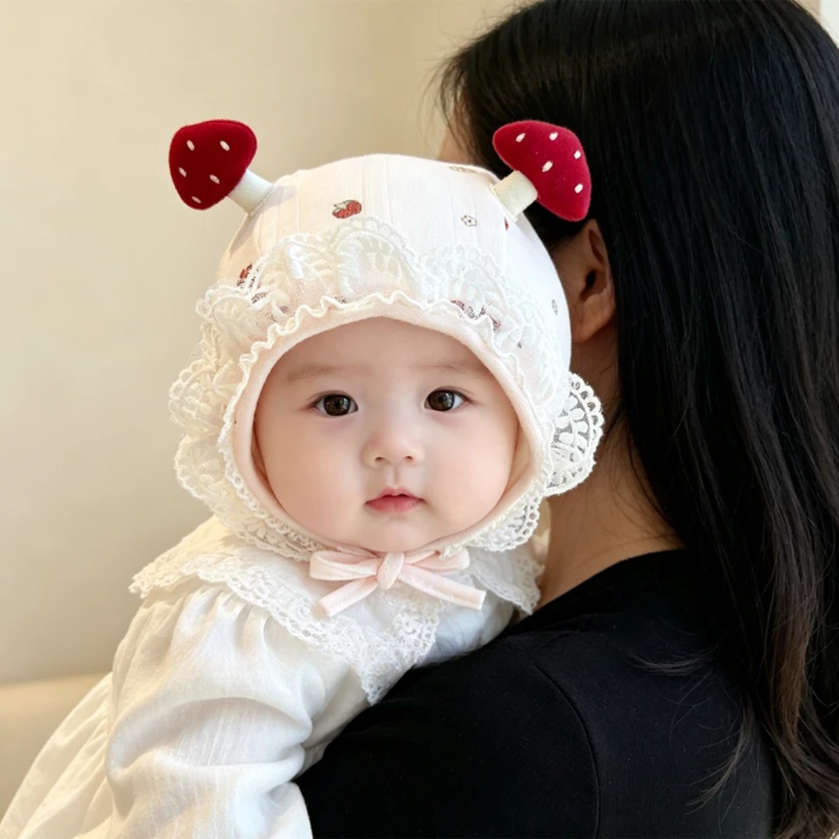 春秋冬女婴蘑菇花边防风护耳帽