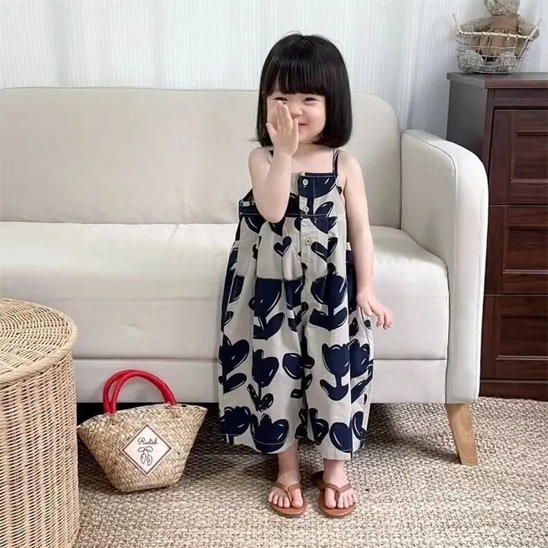 女童背带裤2026夏韩版女童宝宝吊带连体裤儿童连身衣阔腿7分裤子