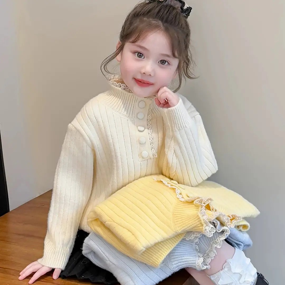 女童半高领加厚毛衣秋冬季2025新款女宝宝时尚洋气儿童冬装针织衫