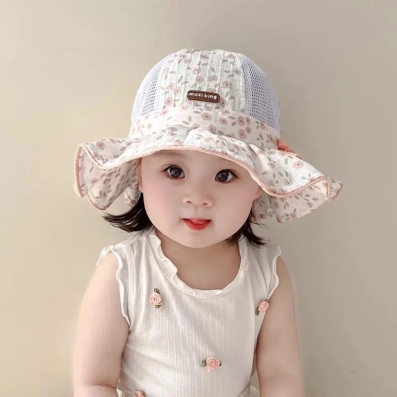 女宝宝帽子夏季薄款大帽檐透气网眼公主帽女童遮阳防晒太阳渔夫帽