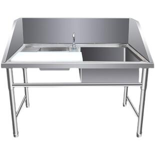 不锈钢杀鱼台超市商用水池宰杀台分割台工作台带水槽带围板可定制